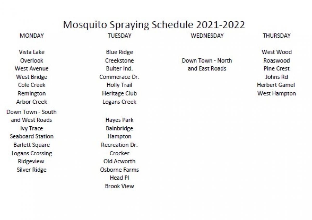 Mosquito Spraying Schedule 2021 - 2022 | Dallas, GA